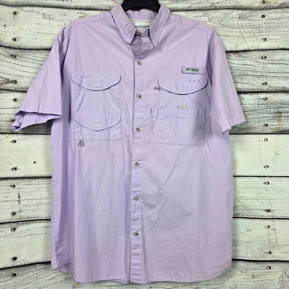 Columbia PFG Button Up Shirt Lavender Short Sleeve Men L